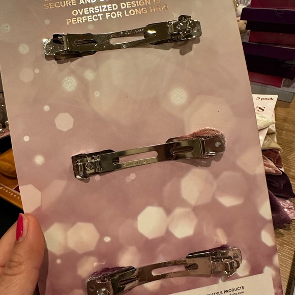 Oversized velour hair clip bow 3 pack pink mauve beige barrette - Picture 7 of 7